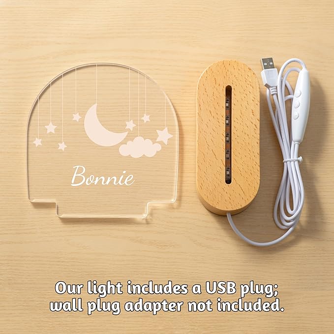 Personalized Baby Gifts for Kids, Custom LED Name Lamp, Moon and Star Acrylic Plaque Night Light, Perfect Christmas Newborn Baby Shower Gifts for Boys Girls Bedroom Nursery Decor