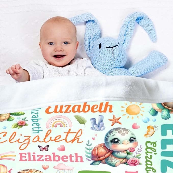 Personalized Custom Cute Turtle Preschool Blanket Gifts for Baby Toddler Kids Boys Girls - Customized Cute Turtle Super Soft Lightweight Flannel Sheets Decor for Crib Nap Couch - 30"x40" for Baby/Pets