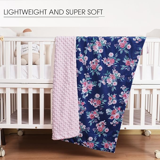 david's kids Micro Fleece Minky Baby Blanket for Girls with Double Layer and Soothing Raised Dots, Breathable and Soft Lightweight Receiving Blanket for Newborns, 40x50 Inches, Navy Floral