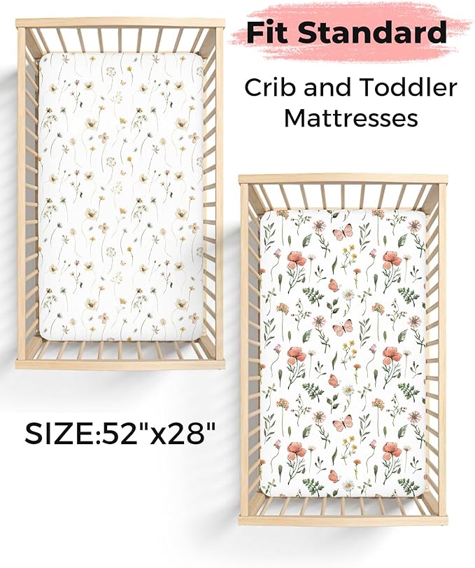 Crib Sheets for Boys and Girls, 2 Pack Fitted Baby Sheets for Standard Toddler Mattress 28" x 52", Soft Breathable Jersey Knit Baby Bedding (Cactus Cozy)