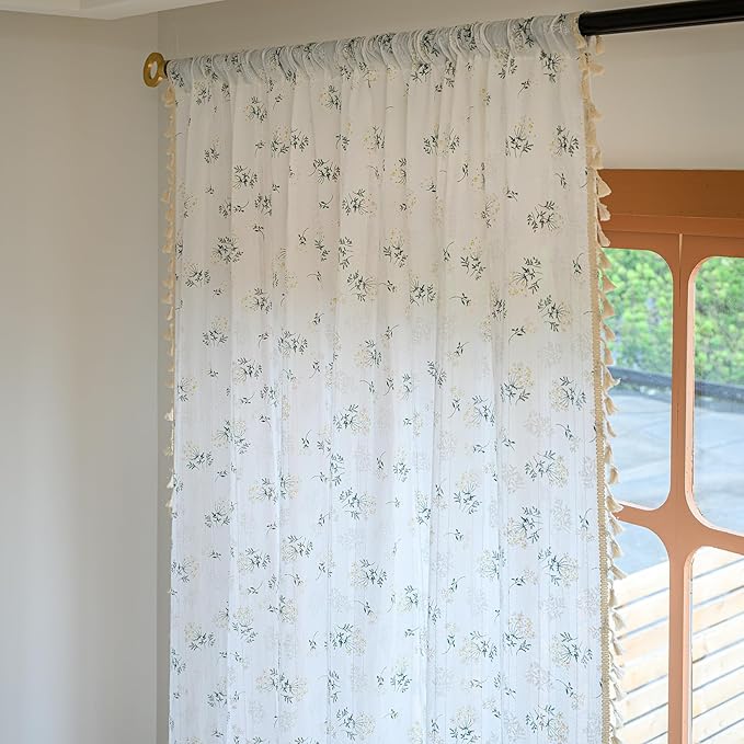 ENJOYBRIDAL Floral 63 Inch Curtains for Bedroom Living Room Drapes Boho Rod Pocket Semi Sheer Short Window Curtains 2 Panel Sets Farmhouse Light Filtering Vintage Patterned Window Treatments