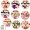 My First Holiday Baby Milestone Cards Wooden Circles New Baby Sign My First Halloween/Christmas/Birthday Decorative Keepsake Signs with Storage Bag