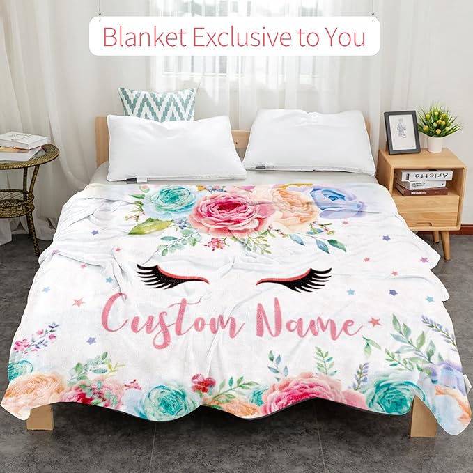 Custom Horse Blanket with Name for Girl, Personalized Name Blanket for Kids, Soft Flannel Pink Toddler Blanket Customized Gift for Birthday Christmas Baby Shower Children Day 40x50in