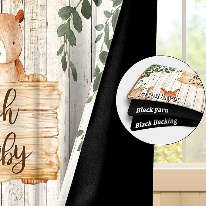 Renaiss 52 x 108 Inch African Safari Baby Curtains Grommet Blackout Window Curtain Planks Animals Tropical Tree Stump Fox Squirrel Mushrooms Print Window Treatment for Kids Boys Bedroom Decor 2 Panels