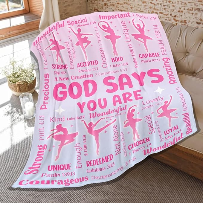 Ballet Bible Verse Blanket, Inspirational Scripture Religious Gifts for Christian, Warm Soft Flannel Bible Throw for Bed Sofa Decoration 40"x50" for Kids