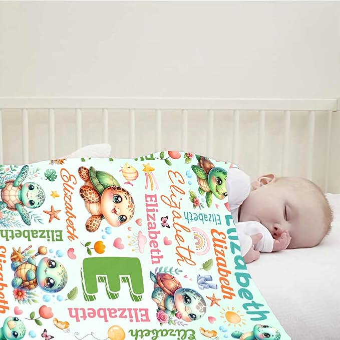 Personalized Custom Cute Turtle Preschool Blanket Gifts for Baby Toddler Kids Boys Girls - Customized Cute Turtle Super Soft Lightweight Flannel Sheets Decor for Crib Nap Couch - 30"x40" for Baby/Pets