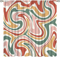 70S Abstract Wavy Swirl Curtain for Bedroom Windows,Retro Boho Minimal Teen Girls Kids Living Room Restroom Window Treatments Drapes 55"" W X 63"" L, Style-4