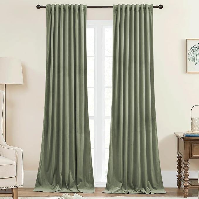 StangH Sage Green Velvet Curtains 90 inches Length Elegant Back Tab Privacy Thermal Insulated Drapes for Bedroom Living Room Heavy Room Dividers, W42 x L90, 2 Panels