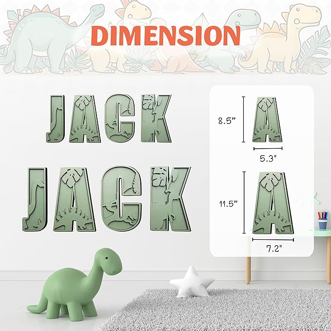 Personalized Wooden Name Sign - Custom Baby Name Signs for Nursery & Kids Room, Baby Announcement Sign, Wall Name Signs Personalized, Round Wooden Letters for Nursery Decor (Dinosaur)