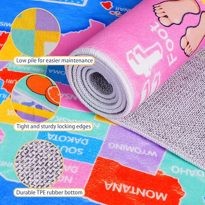 Kids Rugs for Playroom - Soft & Non-Slip 6x6 Feet Round Educational Rug for Learning ABC Alphabet, Numbers, Shapes & Map, Washable Classroom Rug for Toddler Nursery & Kids Room Decor