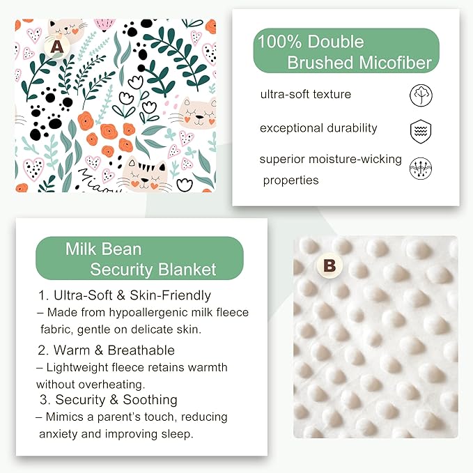 Viviland Toddler Nap Mat with Pillow and Minky Dot Blanket, Rolled Sleeping Mats/Slumber Bag, Large Thick Kids Nap Mat for Preschool, Daycare, Kindergarten, Travel Camping -Cute Cat