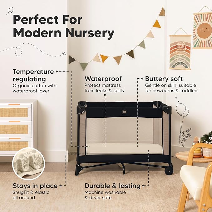 2-Pack Pack and Play Sheets, Waterproof Mini Crib Sheets Fitted - Organic Cotton Pack N Play Sheets for Graco Pack and Play Mattress, Playard Baby Crib Sheets, Neutral for Boy,Girl,Toddler (Maritime)