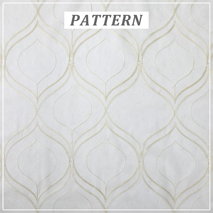 VISIONTEX White Sheer Curtains 63 Inch Length 2 Panels Set Beige Moroccan Embroidered Curtains Trellis French Textured Rod Pocket Voile Tulle Semi Window Drapes for Bedroom Living Room 54 x 63 Inches