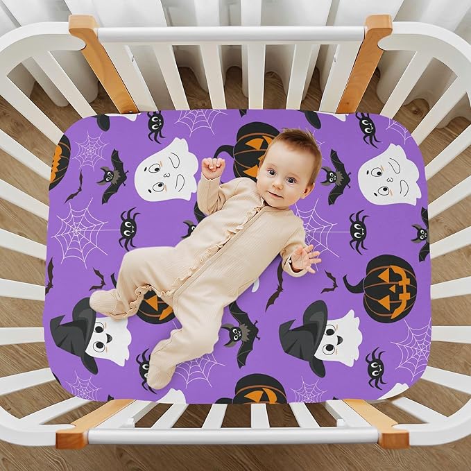 Ghost Halloween Crib Sheets Soft Breathable Fitted Baby Crib Sheets Mattress Cover for Girl Boys, 52" x 28" x 9"