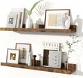 Fun Memories Picture Ledge Shelves Set of 2, 24 Inch Rustic Wall Mounted Floating Shelves with Lip for Home Storage and Décor in Bathroom, Kitchen, Nursery, Bedroom, Living Room, Brown