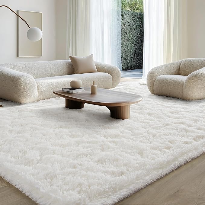 BENRON Soft Fluffy Rugs for Living Room 8 x 10 Cream White, Extra Large Area Rug for Bedroom Dining Table Office Kids Nursery Room, Machine Washable