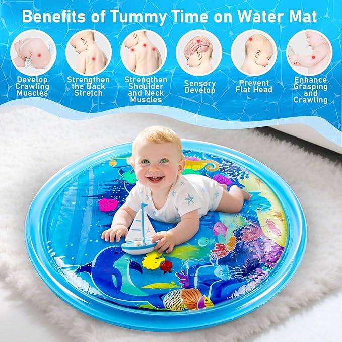 40''*40'' Tummy Time Water Mat for Babies, Extra Large Baby Water Mat for Sensory Development, Inflatable Water Play Mat Toys for Babies Toddlers 3 6 9 12 Months