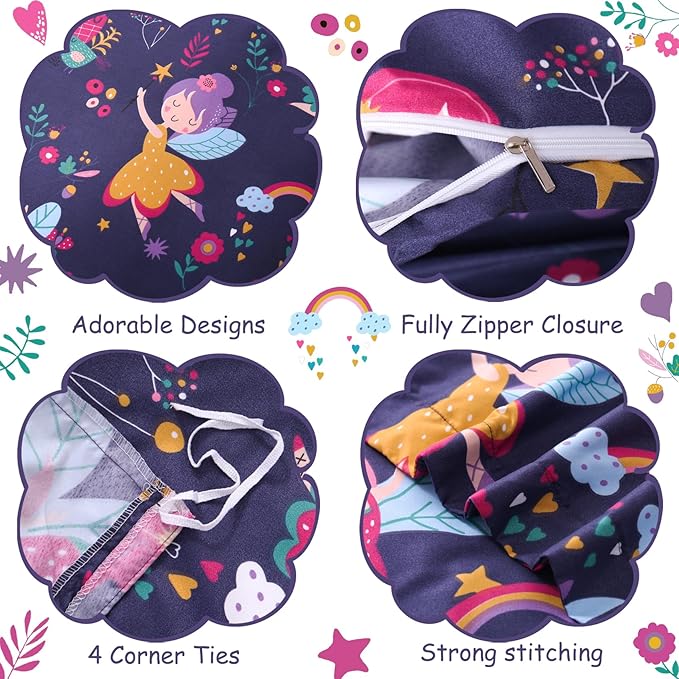 JSD Fairy Floral Kids Duvet Cover Set Queen Size, 3 Piece Girls Printed Microfiber Comforter Cover with Pillow Shams Zipper Closure, Comforter Not Included