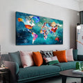 ZHAOSHOP World Map Canvas Wall Art for Living Room - Teal Wall Decor - Office Artwork Wall Decor Ready to Hang Size 29" x 59"
