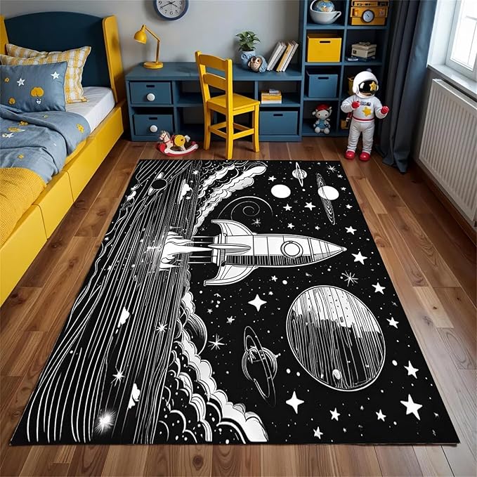 Space Planet Theme Area Rug,3x5ft,Universe Outer Space Rugs for Kids Bedroom Space Carpet Universe Solar System Planet Theme Carpets for Living Room Nursery Room Toddler Classroom Decor