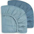 SWEET DOLPHIN 2-Pack Muslin Crib Sheets for Boys & Girls, Ultra Soft Breathable 40S Long-Staple Cotton Fitted Baby Sheets for Standard Crib Mattress 52"x28", Light Navy- Nursery Essentials