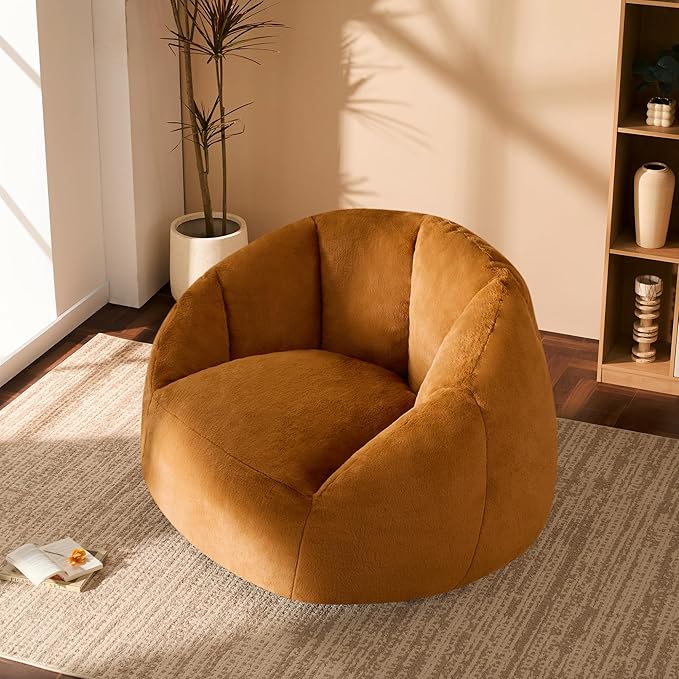 Giant Bean Bag Chair for Adults - Comfy Plush Round Shell Soft Accent Chair, Oversized Cozy Lounge Floor Sofa Reading Chair, Mini Couch for Living Room, Bedroom & Game Rooms, Dorm, Orange