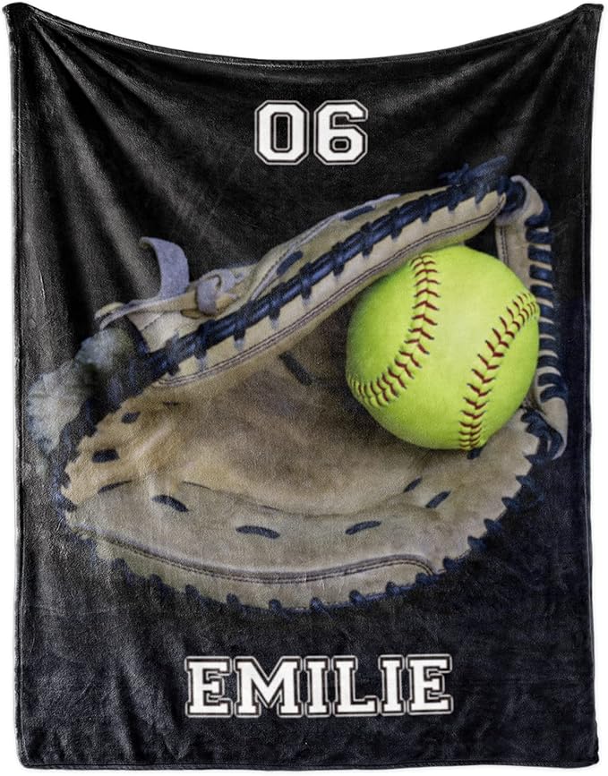 Personalized Baseball Blanket for Baby Kids - Custom Name and Number - Soft Warm and Fluffy Flannel Fabric Gift for Sports Lovers 50x60inch