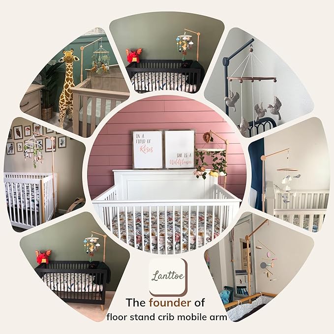 Crib Mobile Arm Wooden Floorstanding - 61 Inches Mobile Arm for Crib|Movable Baby Mobile Hanger|Strong Anti-Dumping Attachment|100% Natural EU Beech Wood|Thicker Wooden Pole|Boho Nursery Decor