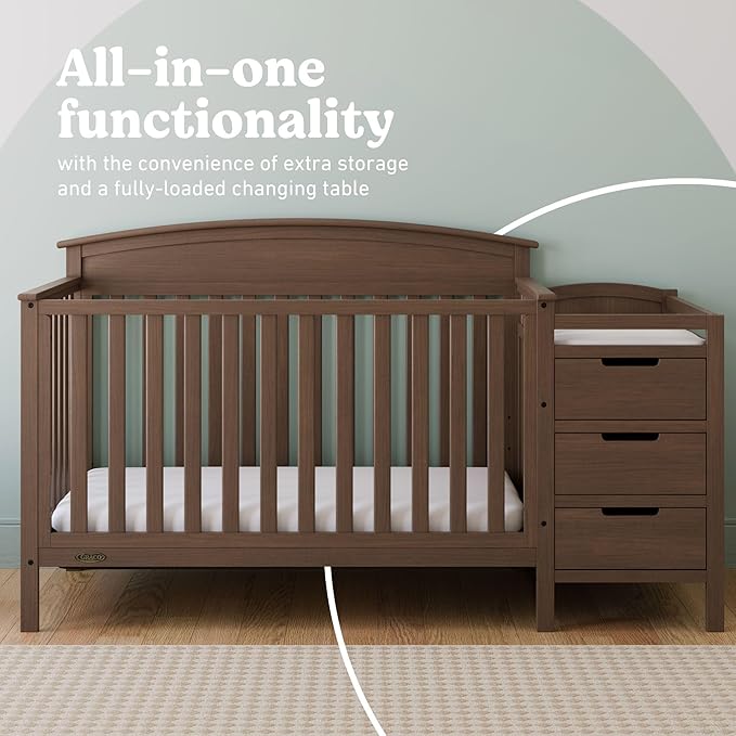Graco Benton 4-in-1 Convertible Crib and Changer (Hazelnut) – GREENGUARD Gold Certified, Crib & Changing Table Combo, Water-Resistant Changing Pad, Converts to Toddler Bed, Daybed and Full-Size Bed