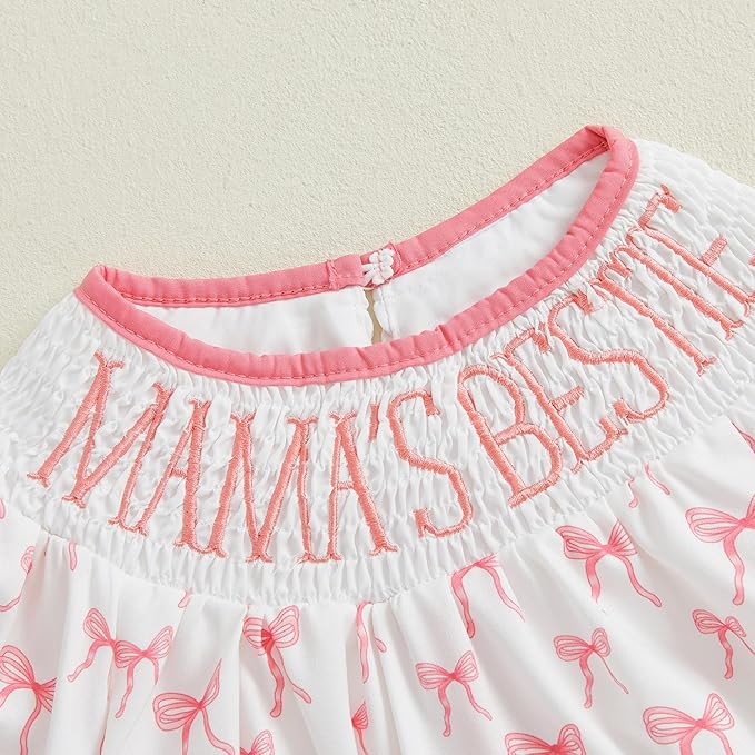 Newborn Baby Girl Romper Mamas Mini Bow Plaid Print Puff Sleeve Smocked Bubble Romper Jumpsuit Bodysuit Clothes