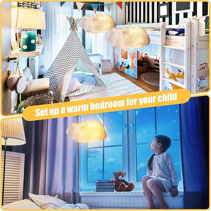 Funteam Modern Floating White Cloud Pendant Hanging Light Nordic Cotton Ceiling Light Fixture Girls Children's Living Room Bedroom Hotel Lobby Restaurant Clothing Store Chandelier (19.7Inch)