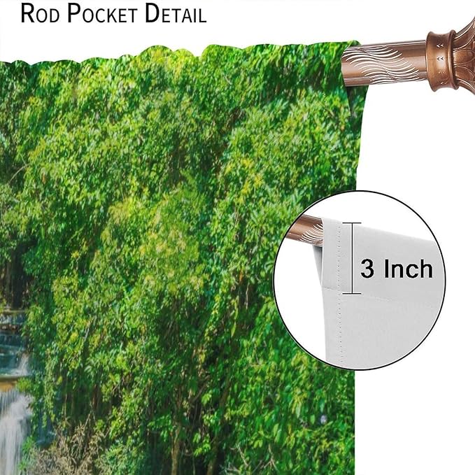 Scenic Nature Blackout Curtains, Natural Falls Landscape Forest Tree Waterfall Scenery Window Drapes, for Bedroom Living Room 42" W X 45" L