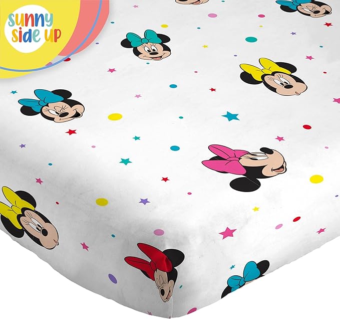 Sunny Side Up Disney Minnie Mouse Full Sheet Set - 4 Piece Kids Bedding Set Includes Pillow Cover - Super Soft Rainbow Dots Microfiber Sheets