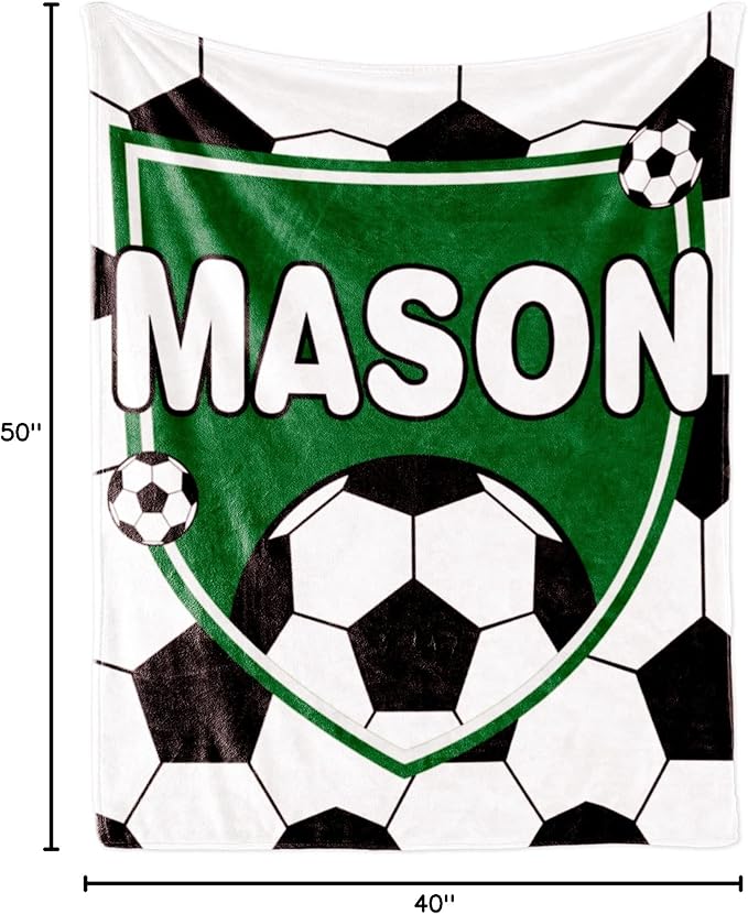 Custom Soccer Blanket with Name for Boys, Personalized Name Blanket for Kids, Soft Flannel Soccer Customized Gift for Birthday Christmas Baby Shower Children Day 40"x50"