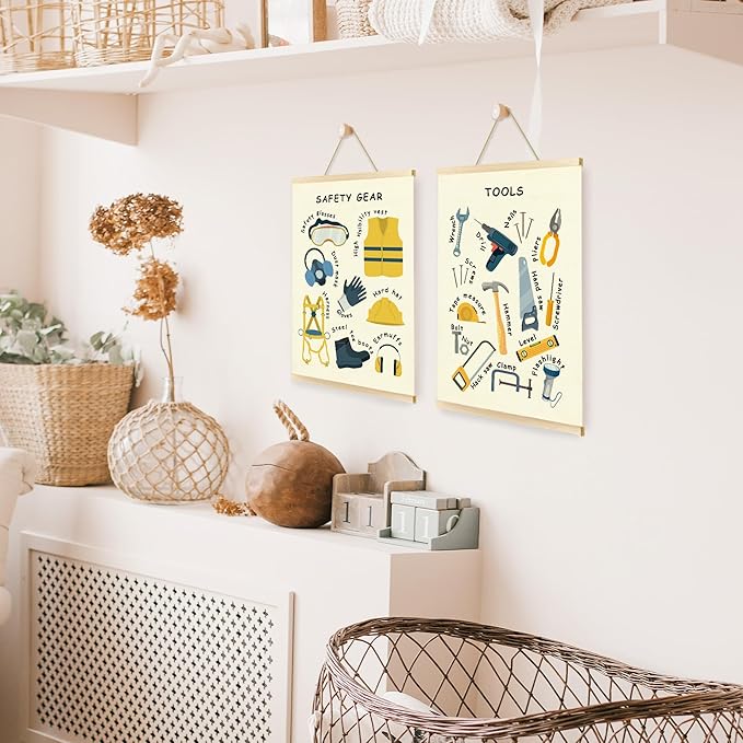 CGBHW Educational Safety Gear Tools Poster Hanger Frame Set of 2, xxxx Posters Wall Art Hanging Decor for Classroom Nursery Kids Room Playroom Preschool，12x16Inch