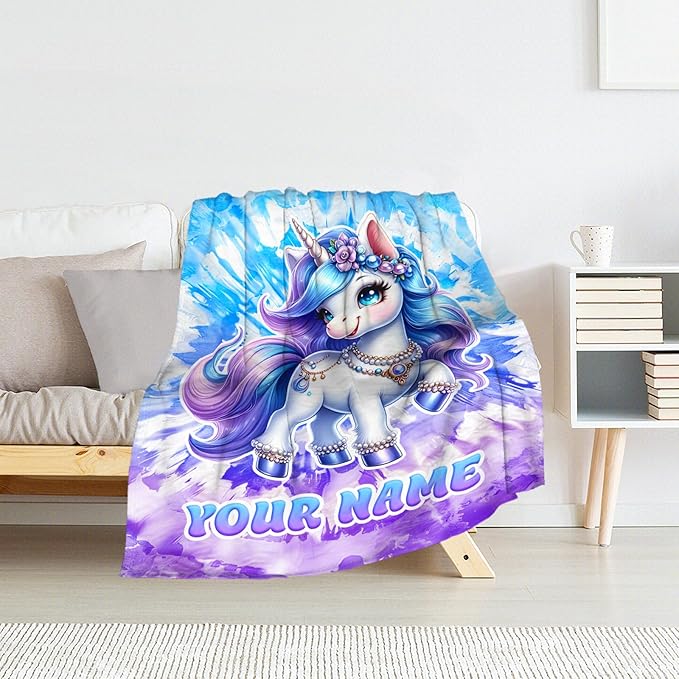 Custom Unicorn Blanket for Adults - Cute Girls Throw for Unicorn Lovers - Women Blanket Gifts Stuff for Sofa, Couch & Office