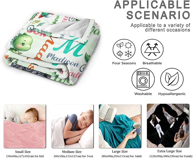 Personalized Dinosaur Truck Blanket Gifts for Girls Boys Women - Super Soft Cozy Warm Throw Sheet for Couch Bed Sofa Office Decor All Season 40"x50" for Kids/Children