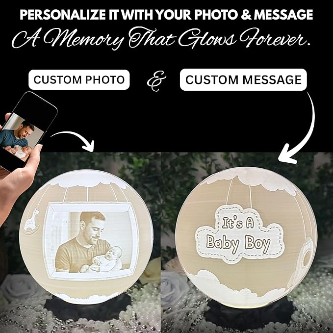 It’s a Boy Moon Lamp – Personalized Baby Boy Night Light with Custom Text & Photo | Newborn Gift, Nursery Decor, Baby Shower, Gift for for New Moms & Dads, Custom Birth Announcement Moon Light