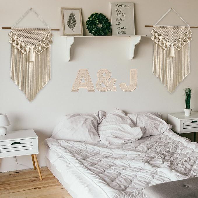 Wooden Rattan Letters 8 inch Wood Letters H for Wall Decor Crafts Boho Nursery Decor for Baby Shower Wedding Bedroom Name Signs Large Rustic Letter Home Decoration