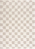 BoutiqueRugs Atira Modern Checkered Shag Area Rug - High Pile Fluffy Shaggy Carpet - for Entryway, Living Room, Nursery, Playroom, Girls Boys Room - Beige, Cream, White - 4' x 6'