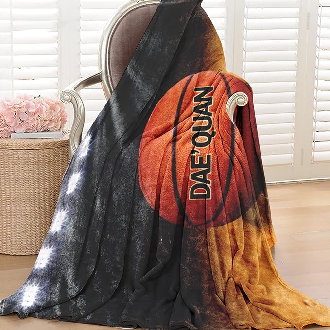 Personalized Baby Balll Soft Blanket: Custom Kids Basketball Design Blanket with Name and Number - Bedding Gifts for Infants Toddlers Adults 40x50inch