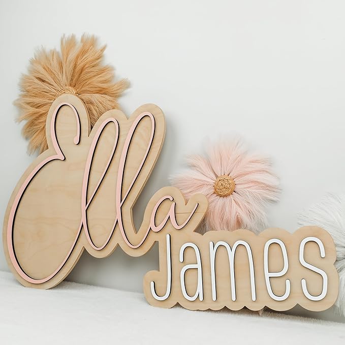 Hickory Hollow Designs Name Sign for Nursery, Woodland Nursery Decor, Custom Plaque, Nursery Decor, Baby Name Signs for Nursery, (Miley Mae)