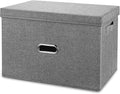 Large Linen Fabric Foldable Storage Bins with Removable Lid and Handles, Washable Storage Box Organizer Containers Baskets Cube with Cover for Bedroom,Closet,Office,Nursery (Grey, Extra Large)