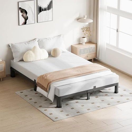 4 Inch Full Size Bed Frame, 3500Lbs Heavy Duty Metal Platform with Round Corner Legs Mattress Slide Stopper, Steel Slat Support No Box Spring Needed, Noise Free, Non-Slip, Easy Assembly