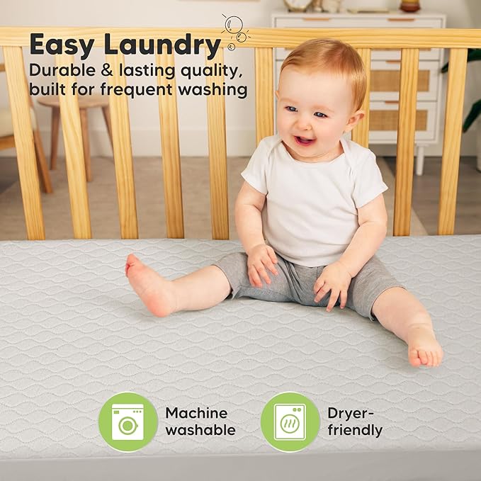 Waterproof Crib Mattress Protector Cover Fitted - 2-Pack Quiet Baby Crib Mattress Pad Sheets, 52" x 28" Soft Quilted Cotton Baby Sheet, Machine Washable, Easy Fit, Durable (Sage/Mavy)