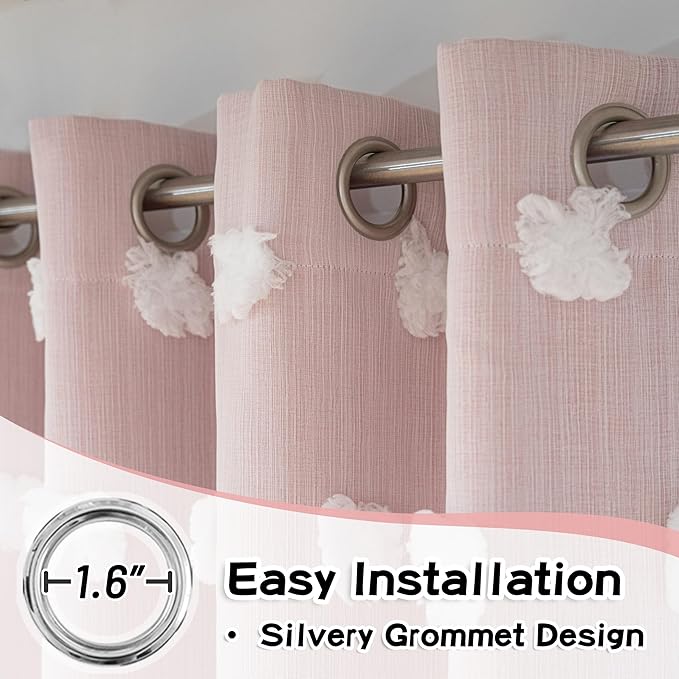 MYSKY HOME Pink Curtains for Girls Bedroom 84 Inches Long Blackout Nursery Curtains Double Layer Pom Pom Sheer Overlay Kids Toddler Room Decor Grommet Privacy Room Darkening Window Drapes 52 x 84 Inch