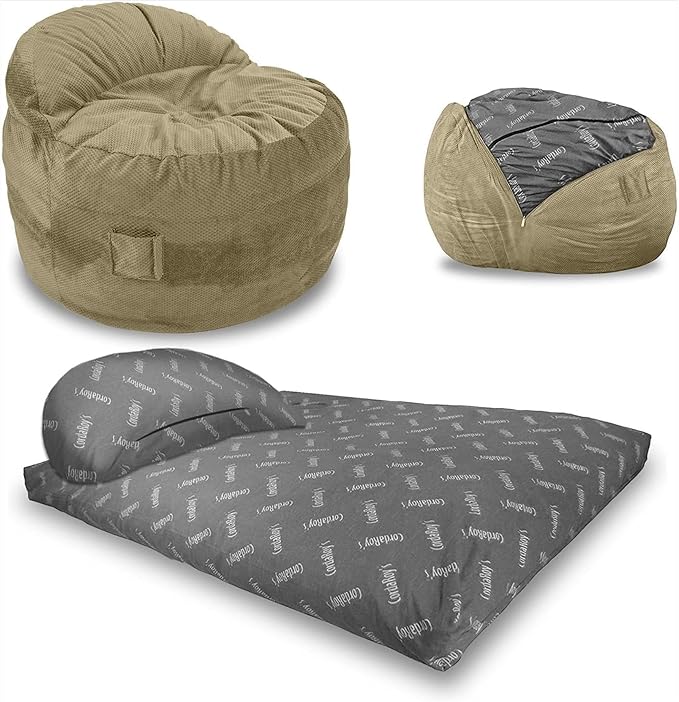 CordaRoy's NEST Gaming Bean Bag Chair-Convertible Bean Bag Chair -Washable Chenille Cover with Pockets for Remote, Controllers-for Living Room,Basement-Full Size-Moss|Made in The USA