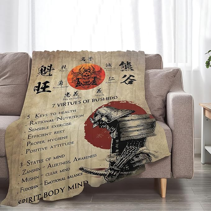Tijuboni Japanese Samurai Throw Blanket Japanese Warrior Gifts for Men Women Girls Boys Kids Adults Soft Flannel Fleece Blanket for Couch Sofa Bed Home Decor 50"x60"