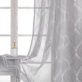 VISIONTEX Sheer Curtains 84 Inches Long 2 Panels Set Light Grey Moroccan Embroidered Curtains Trellis French Textured Rod Pocket Voile Tulle Semi Window Drapes for Bedroom Living Room 54 x 84 Inches