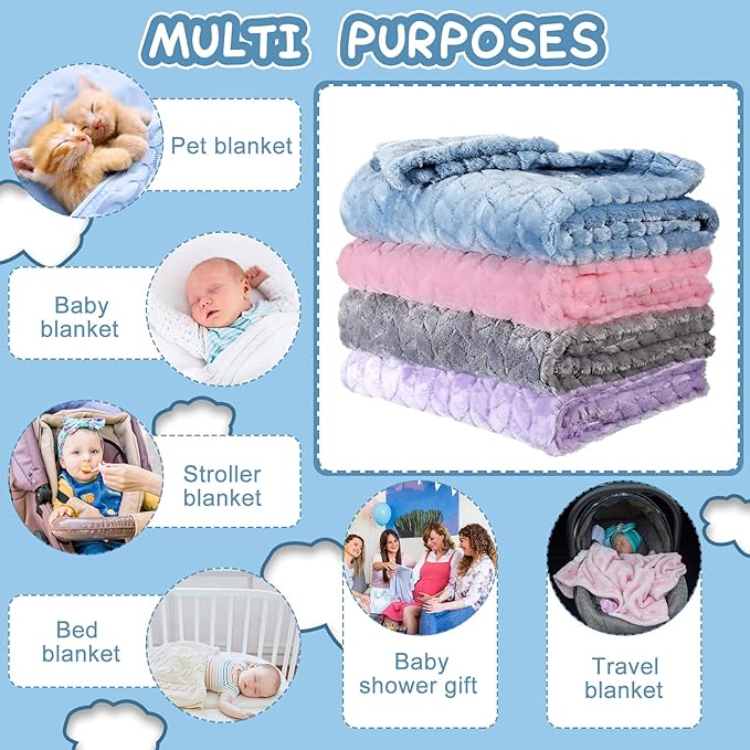 Frienda 4 Pcs Baby Fuzzy Blanket Fluffy Baby Blanket for Boys Girls Soft Warm Infant Newborn Toddler Receiving Nursery Bed Supplies, 32 x 24 Inch(Elegant Color)